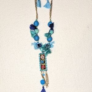 Aqua Blue and Gold Necklace